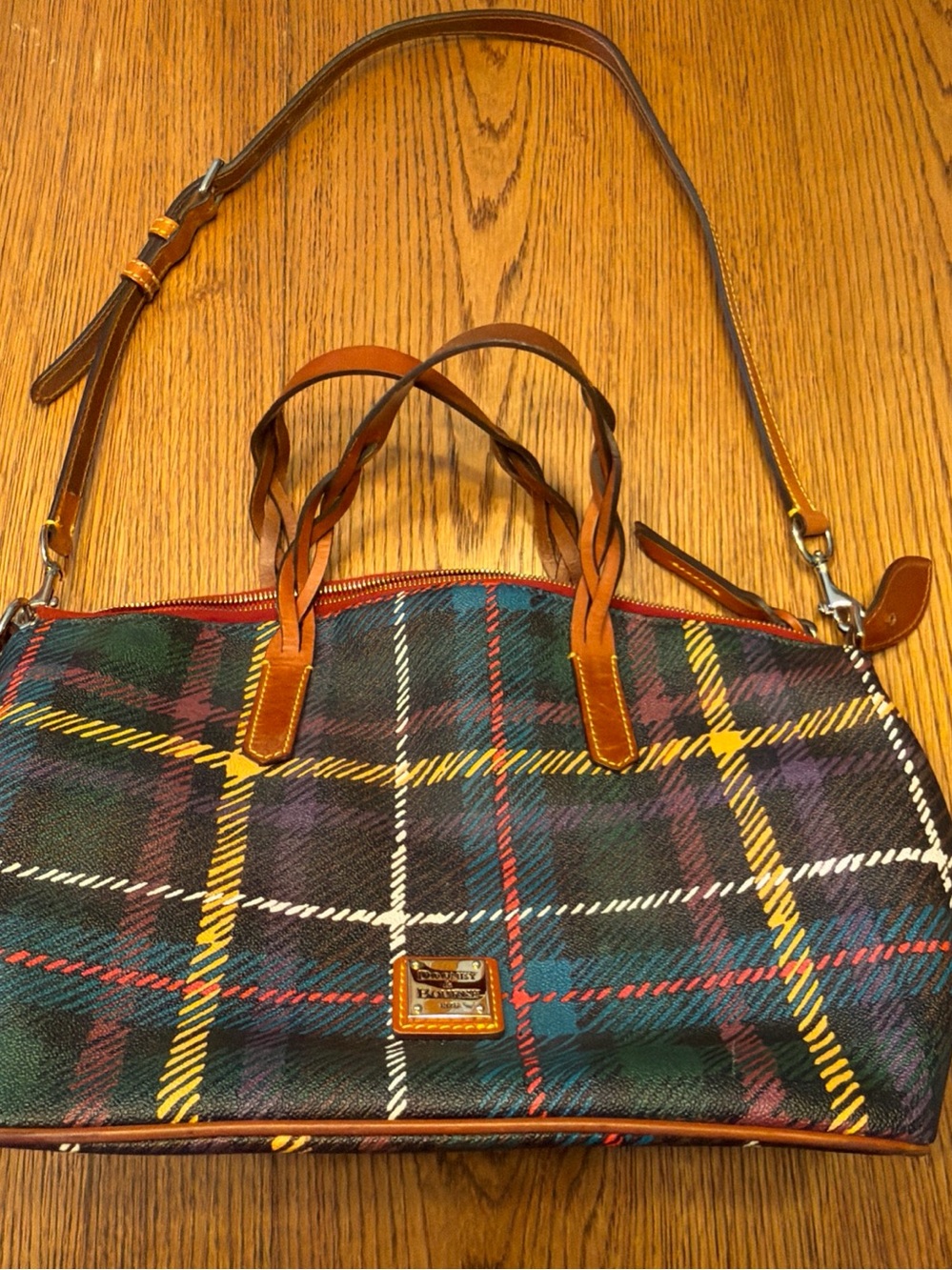 Dooney & Bourke Tartan Plaid HandBag - Brown Leather Trim